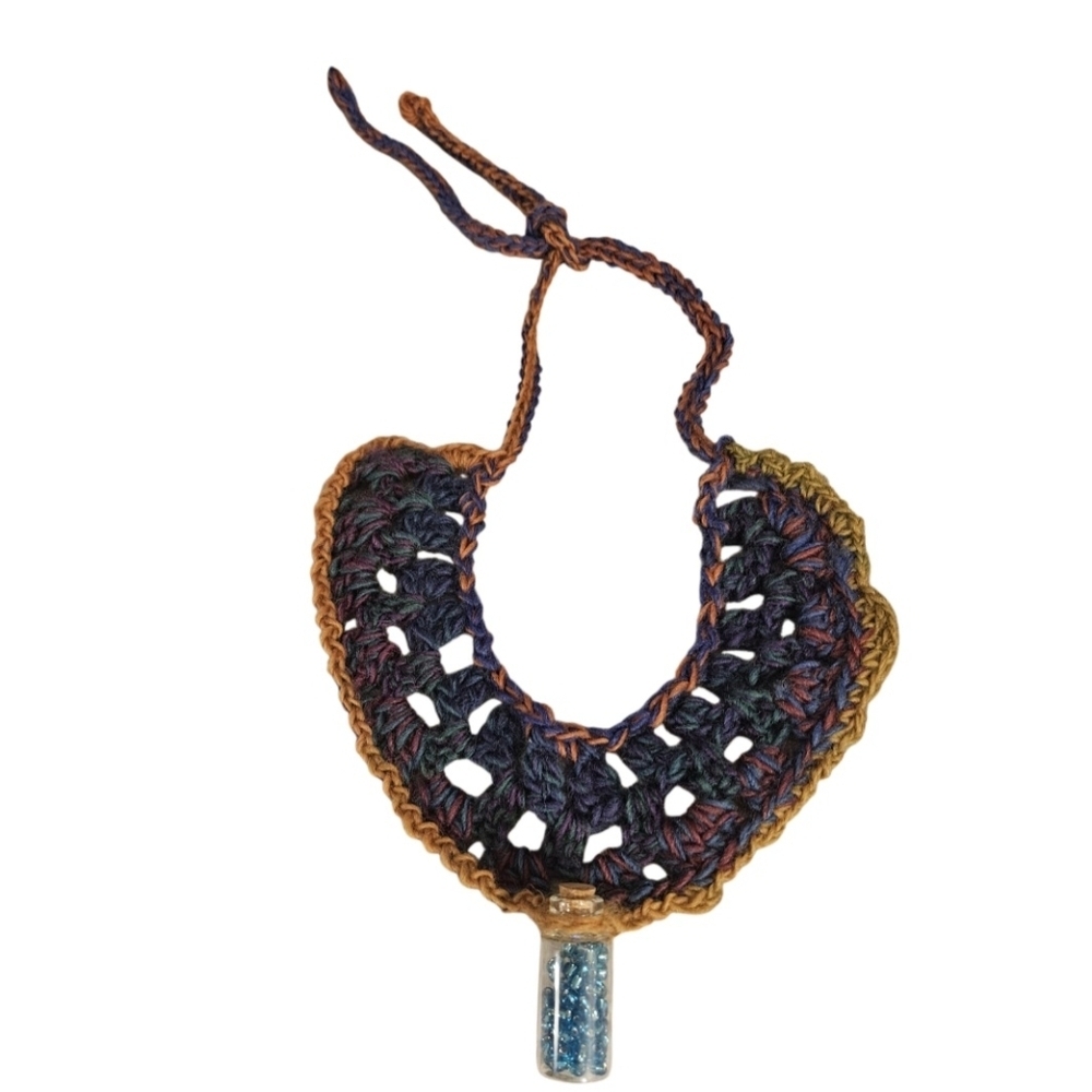 Handmade Necklace Glass bottle Cork Top Hand Crafted Dainty Pendant Blue Bids 2" - Picture 2 of 16